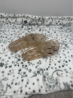 Bobbie Brooks Women’s Jelly Sandals Size 7/8 Clear Glitter Double Buckle Slides